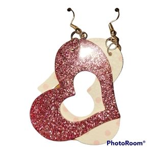 Double Side Love Heart Hollowed Faux Leather Earrings